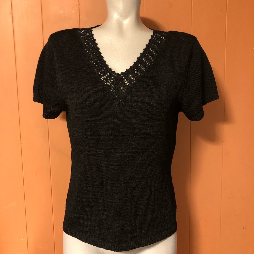 Josephine Chaus Black V-Neck Knit Top L